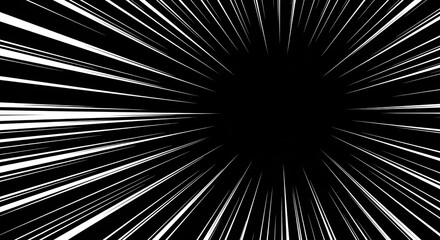 dynamic black and white radial speed lines background an abstract graphic conveying rapid motion for manga comic art and visual effects.