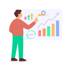 Portfolio Performance, measuring returns against benchmarks regularly, Flat vector character illustration