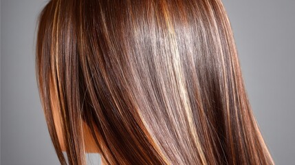 Naklejka premium Smooth and Shiny Hair with Subtle Highlights in Warm Brown Tones for Hair Care and Beauty Concepts