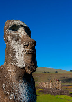 Monolithic moai statue at ahu tongariki, Easter Island, Hanga Roa, Chile