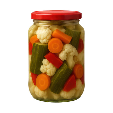 PNG Colorful pickled vegetables in jar.