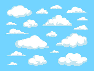 Cartoon Clouds Floating in a Bright Blue Sky Illustration: Cloudscape Background for Children's Books, Weather App Design, Animated Video, Website, Backdrop, Graphic Projects, Peaceful Atmosphere, Dre