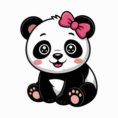 Fototapeta premium Adorable Baby Panda Sitting Comfortably with Pink Bow Illustration, Cute Cartoon Animal in Playful Pose, Happy Child-like Graphic Design for Children's Illustration, Mascot, Character Design Perfect f