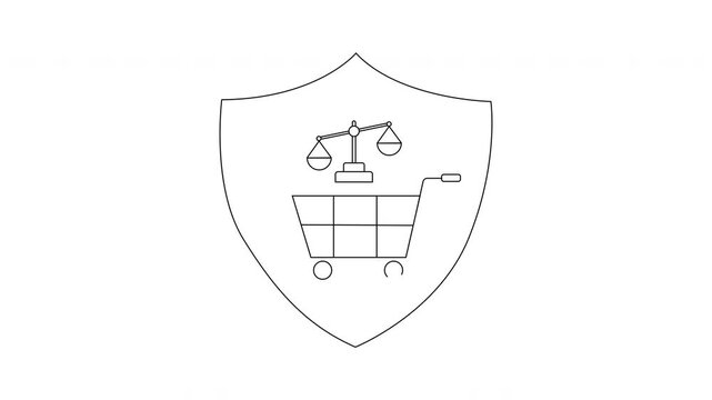 Secure Online Shopping - Shield Symbol with Cart and Scales.