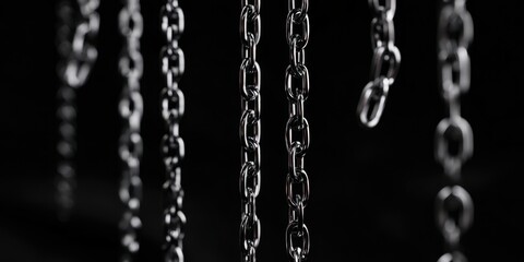 The Chains Hanging in Studio Light with Shiny Metal Reflections and Dramatic Contrast