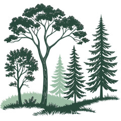 Forest Trees Silhouette Illustration in Various Green Tones