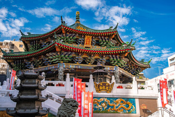 神奈川県横浜市 青空に映える横浜中華街、「横浜媽祖廟」