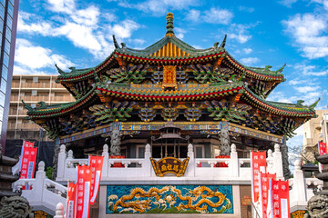 神奈川県横浜市 青空に映える横浜中華街、「横浜媽祖廟」