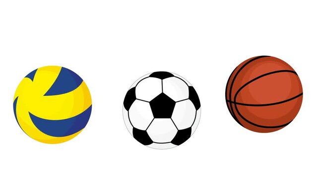 footballs, basketballs and volleyballs bounce on the floor