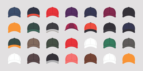 Array of Baseball Caps Offering Diverse Color Choices Mockup, Fashion Accessories for Team Sports and Casual Wear, Demonstrating Individuality for Sports Fanatics, Sporting Events, Uniform, Headwear F