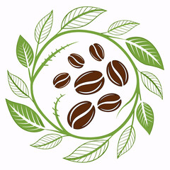 Coffee Beans & Green Leaves Wreath Circle Design