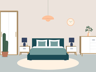 Serene Bedroom Interior Design with Minimalist Style Furnishings and Natural Elements, Cozy Home Decor, Calm and Relaxing Atmosphere, Stylish Apartment Scene, Trendy Furniture, Light Colors, Interior