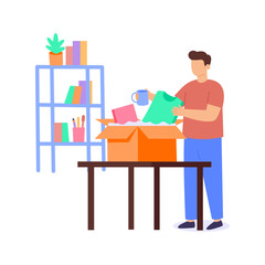 Kit Preparation, assembling welcome package for new hire, Flat vector character illustration