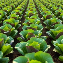 A field of lettuce growing in neat rows.