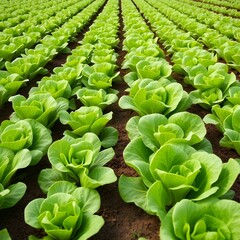 A field of lettuce growing in neat rows.