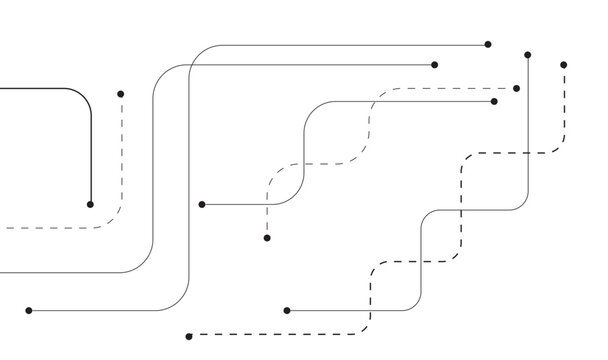 Dashed Flowing Timeline Path Seamless Pattern | Modern Abstract Connection Lines with Dots Texture Tile | Colorful Gradient Metro Map Style Background Vector Illustration 