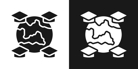 Global Education Icon In Black And White Glyph Style