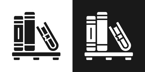 Book Stack Icon In Black And White Glyph Style