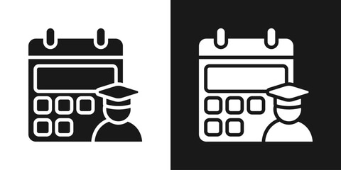 Academic Calendar Icon In Black And White Glyph Style