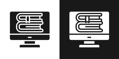 Digital Library Icon In Black And White Glyph Style