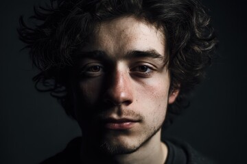 Obraz premium Studio portrait with dramatic low-key lighting and strong shadows