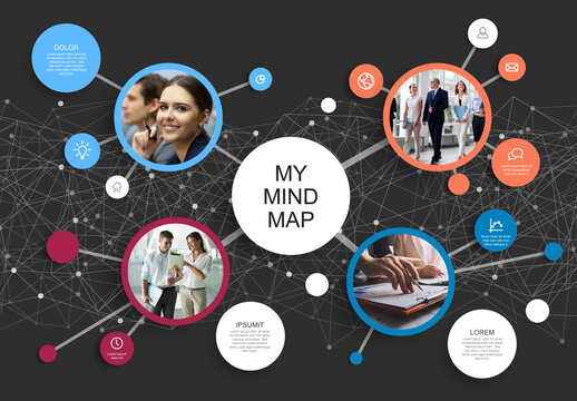 Business Mind Map Infographic with People and Connections and Photo Placeholders