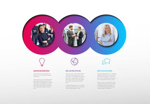 Business Infographic Template with Gradient Circles and Photo Placeholders