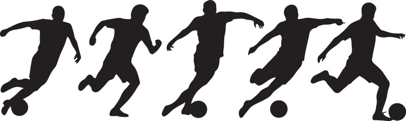 Obraz premium Soccer players, group of footballers. Set of isolated vector silhouettes. Ink drawing. Team sport