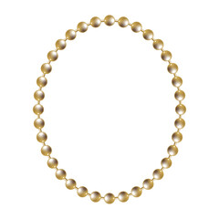 Obraz premium Oval matte gold beads border frame. Realistic golden beaded ellipse line necklace or bracelet element. Luxury decorative string for jewelry branding, wedding invitations, posters and layouts.
