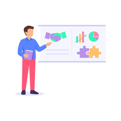 Partnership Review Meeting, evaluating alliance progress and performance, Flat vector character illustration