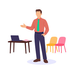 Professional Introduction, formally presenting yourself to new partners, Flat vector character illustration