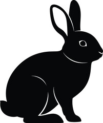 Obraz premium Rabbit silhouette illustration, stylized black design with upright ears and white eye detail, vector artwork symbolizing animal, nature, wildlife motif