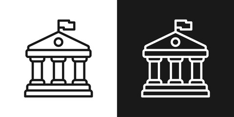 Obraz premium Bank Building Icon In Black And White Line Style