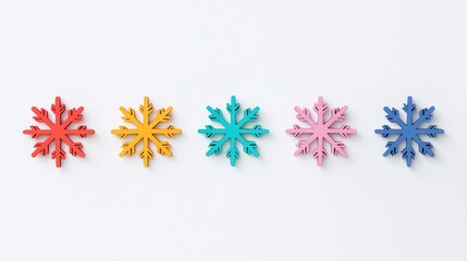 Colorful snowflake row on white