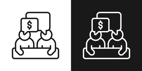 Money Team Icon In Black And White Line Style