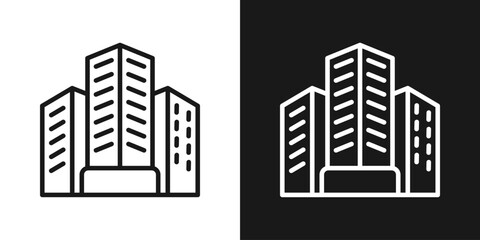 Office Building Icon In Black And White Line Style
