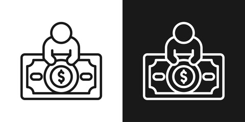 Money Desk Icon In Black And White Line Style
