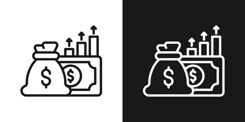 Wealth Growth Icon In Black And White Line Style