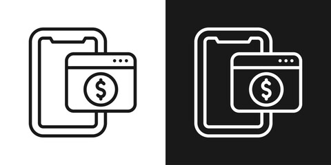 Digital Wallet Icon In Black And White Line Style