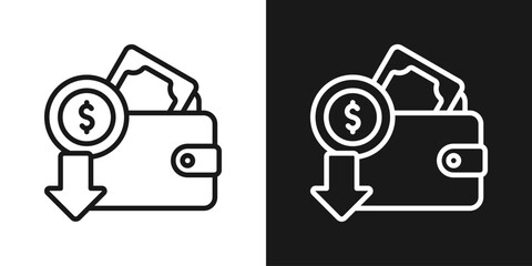 Wallet Down Icon In Black And White Line Style