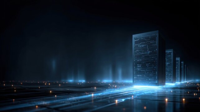 A NAS device employs AI for intelligent data management and backup operations displayed with glowing blue lines and a modern tech design