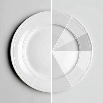 Portion control plate divided into balanced sections, diet management concept