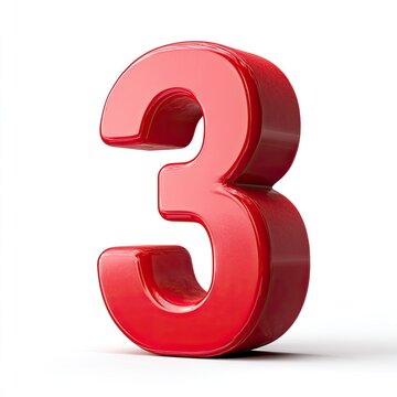 Shiny red numeral "3" casts a shadow against a clean, white background