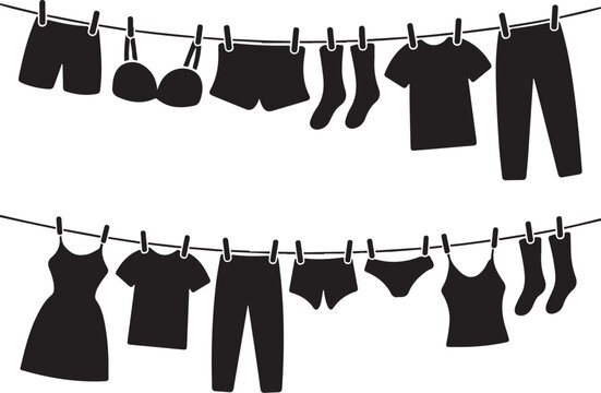 Vector Silhouettes of Laundry on a Rope