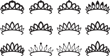 Vector tiara set. Beautiful queen tiaras or princess crown silhouettes for wedding cards and vignettes © Ranaart
