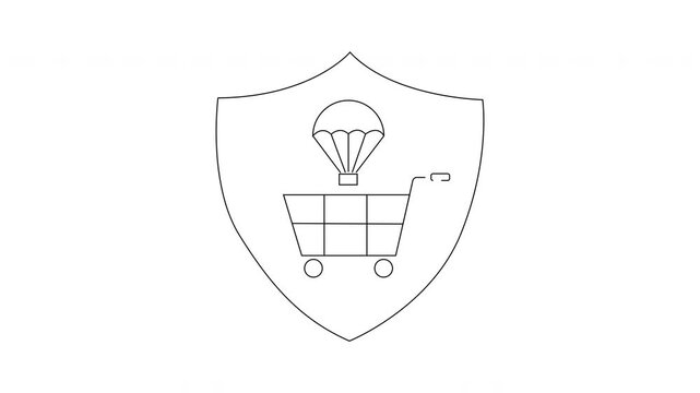Secure Shopping - Shielded Cart with Parachute Icon Animation.