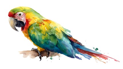 Obraz premium Colorful parrot perched on branch with vibrant green yellow blue and red feathers bird