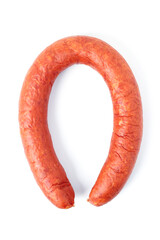 Semi-smoked Krakow sausage isolated on white background