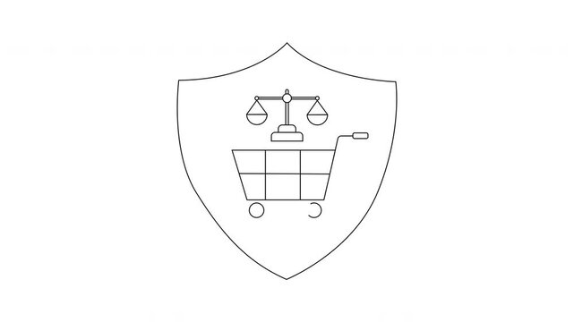 Shield with Shopping Cart and Scales - Symbol of Fair Trade.