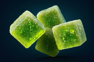 Three Floating Green Gummy Cubes Studio Lighting
